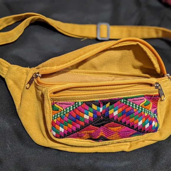 Unbranded Other - Retro Fanny Pack| Banana Bag | Native Style Embroidery | Yellow Suede